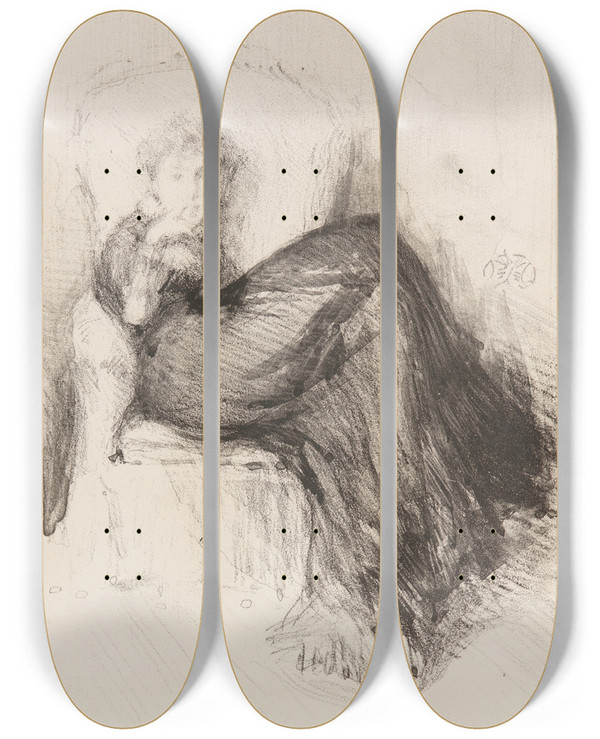 Triptych art skateboard deck of James Abbott Mcneill Whistler Studymaude Seated by James Abbott Mcneill Whistler (1834-1903)