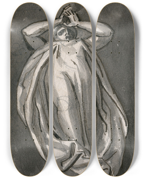 Triptych art skateboard deck of David Humbert De Superville Achteroverliggende Figuur In Lange Mantel Armen Geheven by David Humbert De Superville (1770-1849)