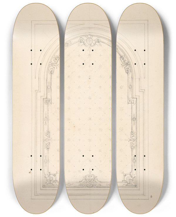 Triptych art skateboard deck of Julesedmondcharles Lachaise Design For A Ceiling_11 by Jules-Edmond-Charles Lachaise (1897)