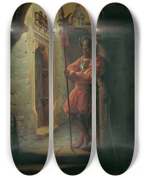 Triptych art skateboard deck of Franz Czermak Kerkerwache by Franz Czermak (1822-1884)