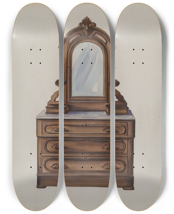 Triptych art skateboard deck of Natalie Simon Bureau_2 by Natalie Simon