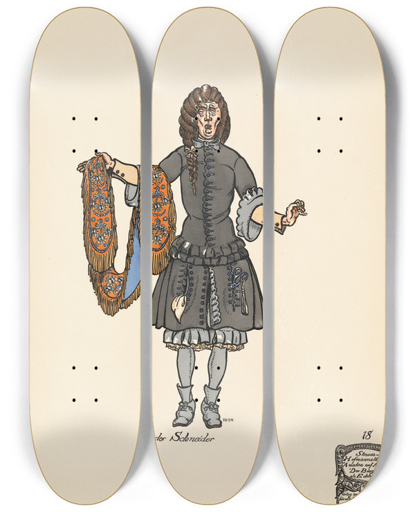 Triptych art skateboard deck of Ernst Stern Der Schneider by Ernst Stern (1876-1954)