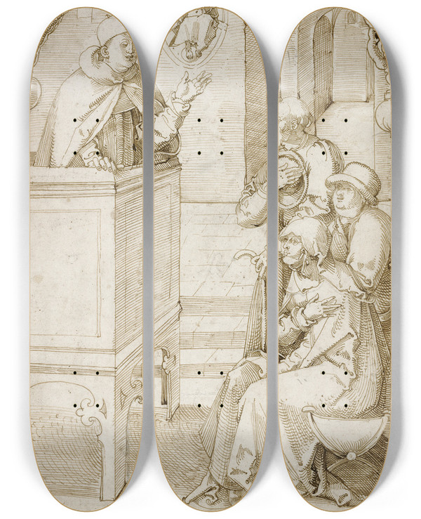 Triptych art skateboard deck of Hans Baldung A Monk Preaching by Hans Baldung (1484-1545)