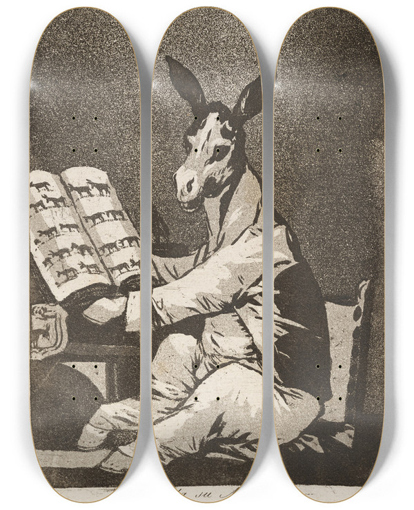 Triptych art skateboard deck of Francisco De Goya Asta Su Abuelo And So Was His Grandfather by Francisco de Goya (1746-1828)