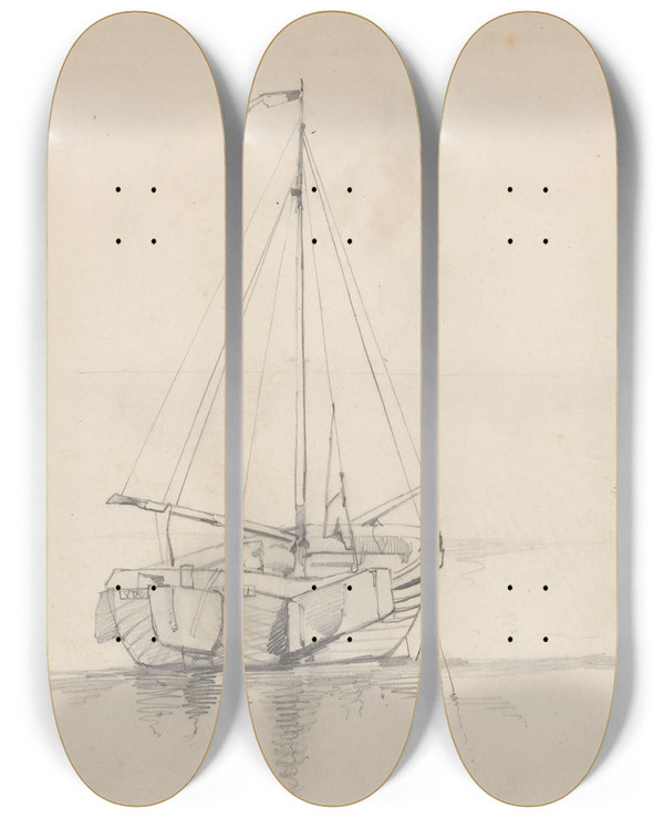 Triptych art skateboard deck of August Alleb Dorpskerk by August Allebe (1838-1927)