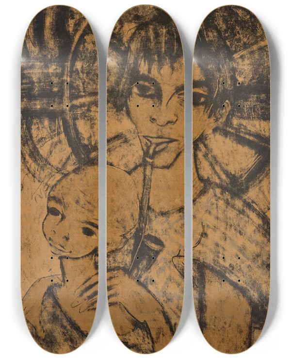 Triptych art skateboard deck of Otto Mueller Zigeunermadonna by Otto Mueller (1874-1930)