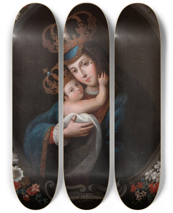 Triptych art skateboard deck of Jos De Paez Nuestra Seora Del Refugio by Jos de Paez (1720-1790)