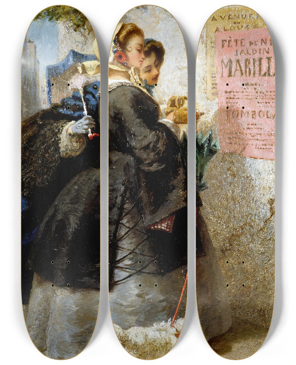 Triptych art skateboard deck of Johan Fredrik Hckert The Poster by Johan Fredrik Hockert (1826-1866)