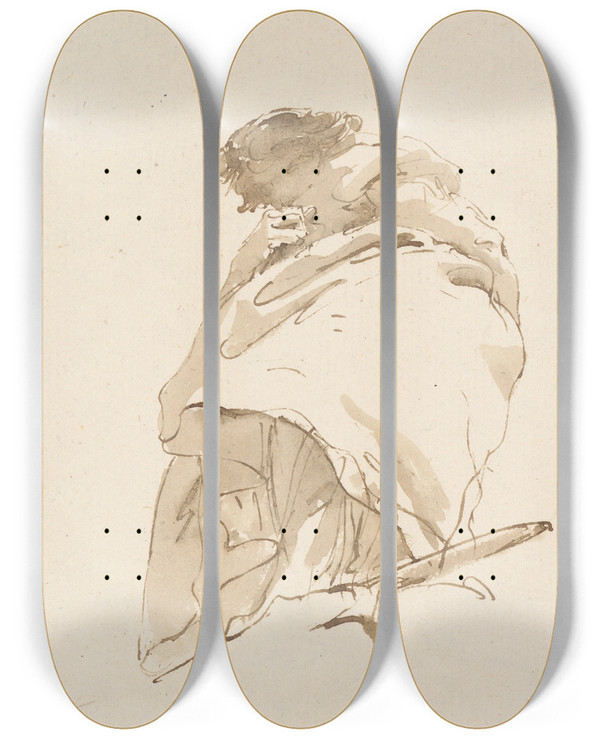 Triptych art skateboard deck of Giovanni Battista Tiepolo Standing Woman Turned To The Left by Giovanni Battista Tiepolo (1696-1770)
