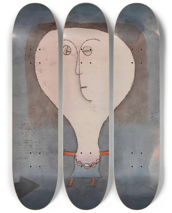 Triptych art skateboard deck of Paul Klee Fright Of A Girl by Paul Klee (1879-1940)