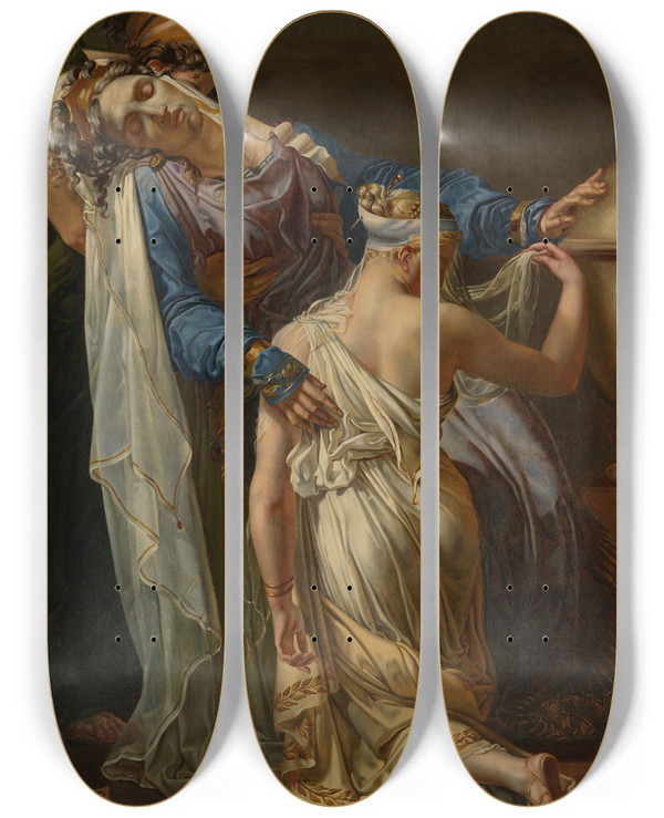 Triptych art skateboard deck of Merryjoseph Blondel Hecuba And Polyxena by Merry-Joseph Blondel (1781-1853)