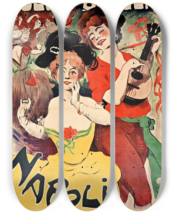 Triptych art skateboard deck of Julesalexandre Grn Amlie Diterle Aux Folies Bergre by Jules-Alexandre Grn (1868-1934)