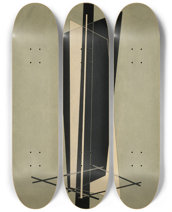 Triptych art skateboard deck of Lszl Moholynagy Kestnermappe Komposition One Platep 123 by Laszlo Moholy Nagy (1895-1946)