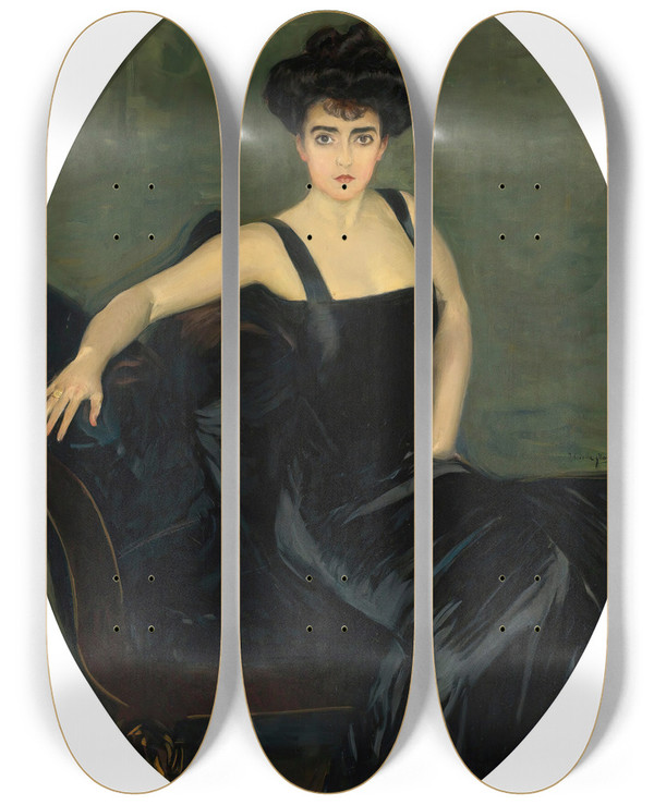 Triptych art skateboard deck of Joaqun Sorolla Portrait Of Mrs Esperanza Conill De Zanetti by Joaquin Sorolla (1863-1923)