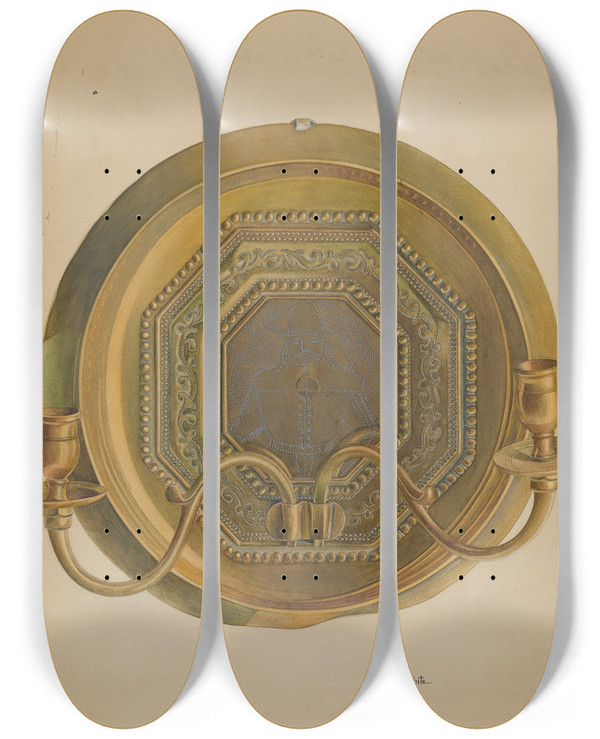 Triptych art skateboard deck of Edward D Williams Sconce by Edward D Williams