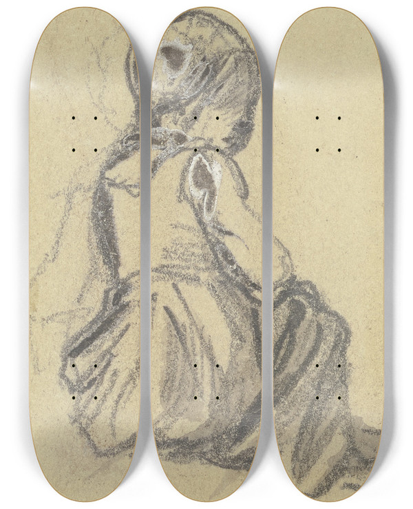 Triptych art skateboard deck of Jakob Frchtegott Dielmann Sitzendes Kind Etwas Von Hinten Nach Rechts by Jakob Furchtegott Dielmann (1809-1885)