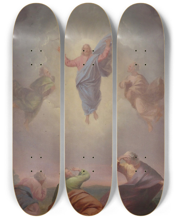 Triptych art skateboard deck of Berndt Abraham Godenhjelm Transfiguration Of Christ by Berndt Abraham Godenhjelm (1799-1881)