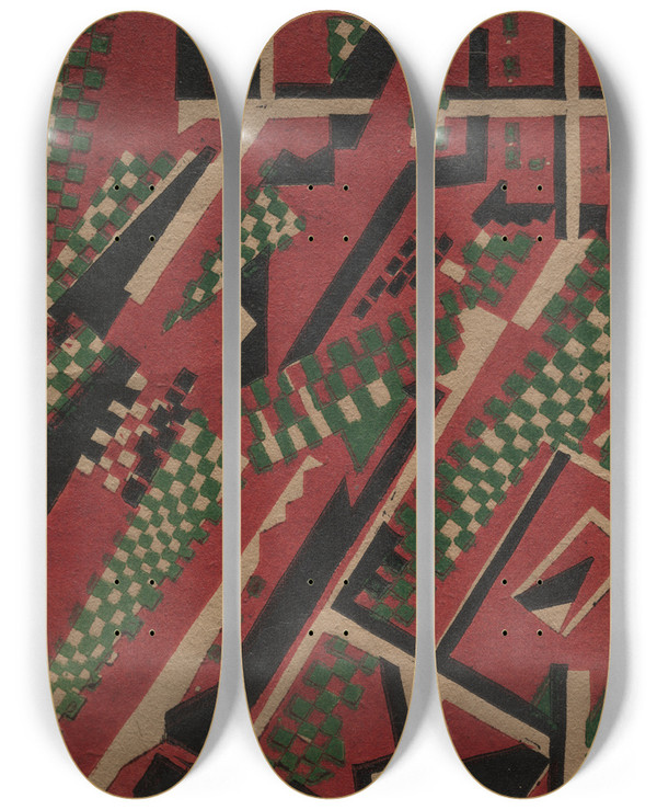 Triptych art skateboard deck of Edward Alexander Wadsworth The Open Window by Edward Alexander Wadsworth