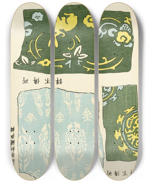 Triptych art skateboard deck of A F Stoddard Company Chinese Prints Pl53 by A F Stoddard Company (1871-1894)