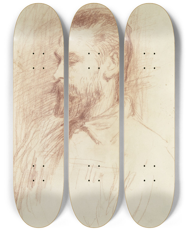 Triptych art skateboard deck of Hans Von Mares Portrait Of Peter Bruckmann by Hans Von Marees (1837-1887)
