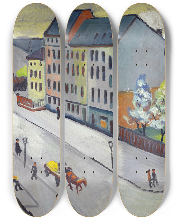 Triptych art skateboard deck of August Macke Our Street In Gray by August Macke (1887-1914)