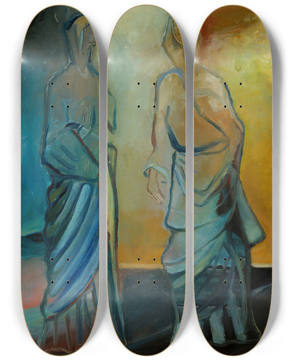 Triptych art skateboard deck of Ole Kandelin Two Apostles by Ole Kandelin (1920-1947)