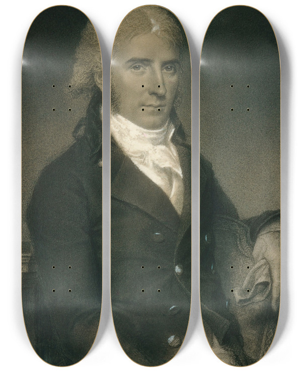 Triptych art skateboard deck of John Vanderlyn Daniel Strobel Jr by John Vanderlyn (1775-1852)