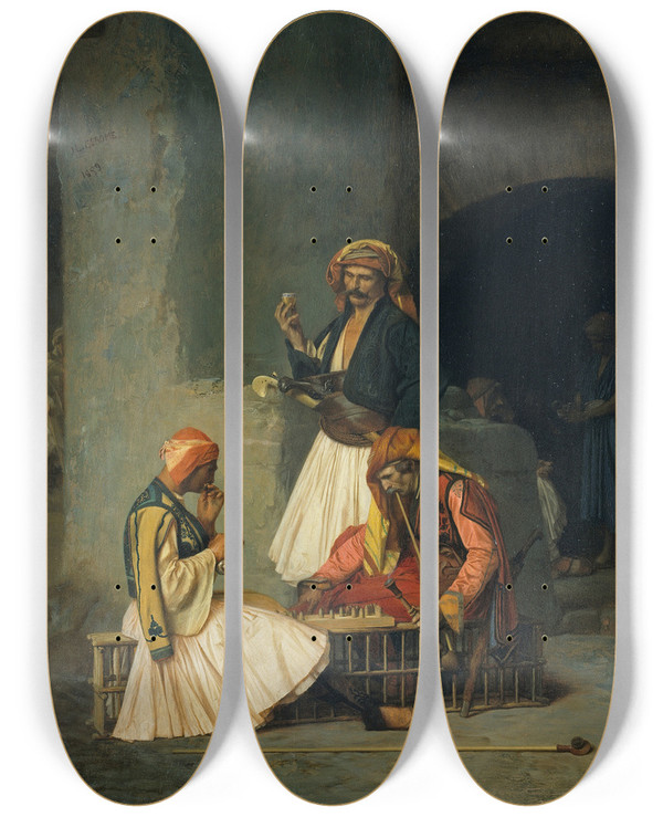 Triptych art skateboard deck of Jeanlon Grme The Draught Players by Jean-Lon Grme (1824-1904)