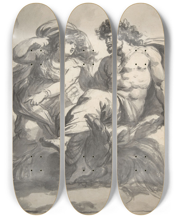 Triptych art skateboard deck of Antoinefranois Callet Jupiter And Ceres by Antoine-Franois Callet (1741-1823)