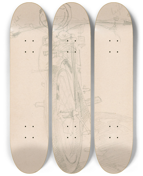 Triptych art skateboard deck of John Singer Sargent Motorcycle Recto by John Singer Sargent (1856-1925)