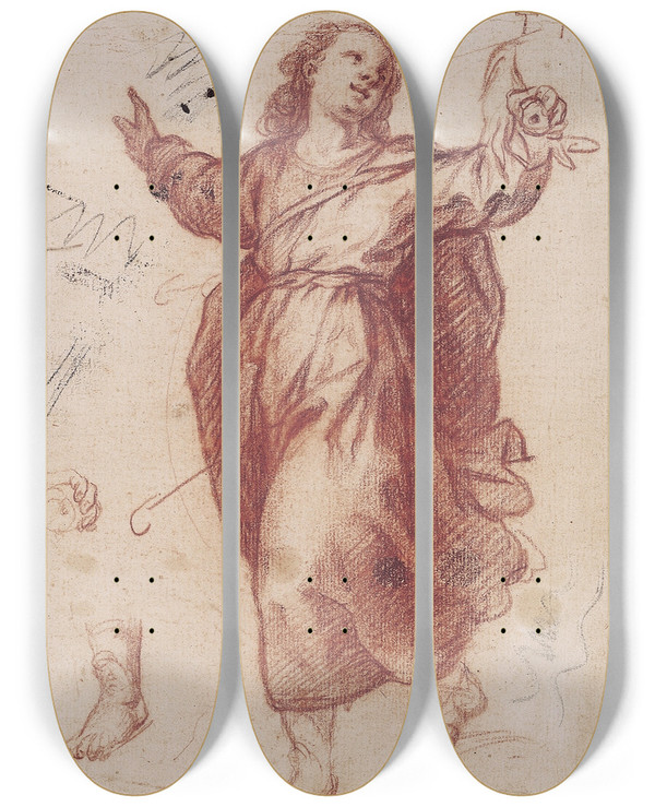 Triptych art skateboard deck of Giovanni Battista Paggi Jesusbarnet Og Studier Til Hans Venstre Hnd Og Venstre Fod by Giovanni Battista Paggi (1554-1627)