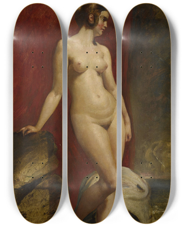 Triptych art skateboard deck of William Etty A Study Of A Standing Female Nude by William Etty (1787-1849)