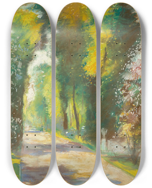 Triptych art skateboard deck of Lesser Ury Sonniger Parkweg by Lesser Ury (1861-1931)