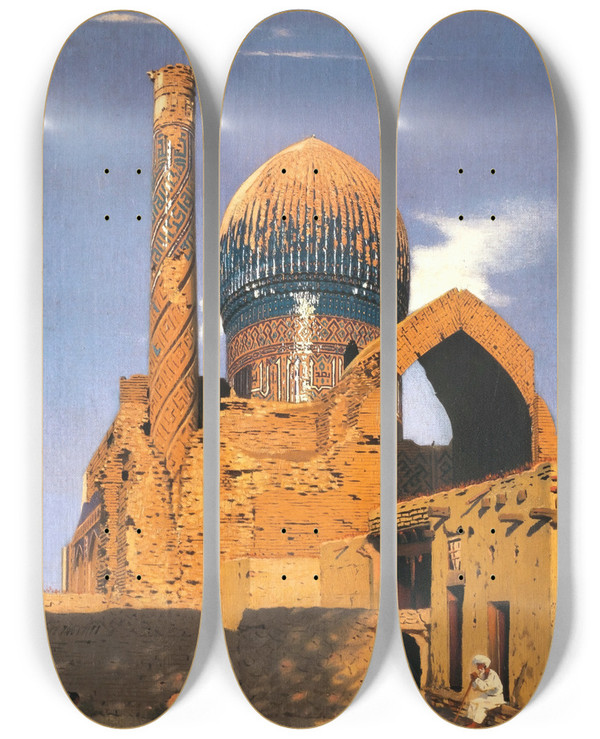 Triptych art skateboard deck of Vasily Vereshchagin Gur Emir Mausoleum Samarkand by Vasily Vereshchagin (1842-1904)