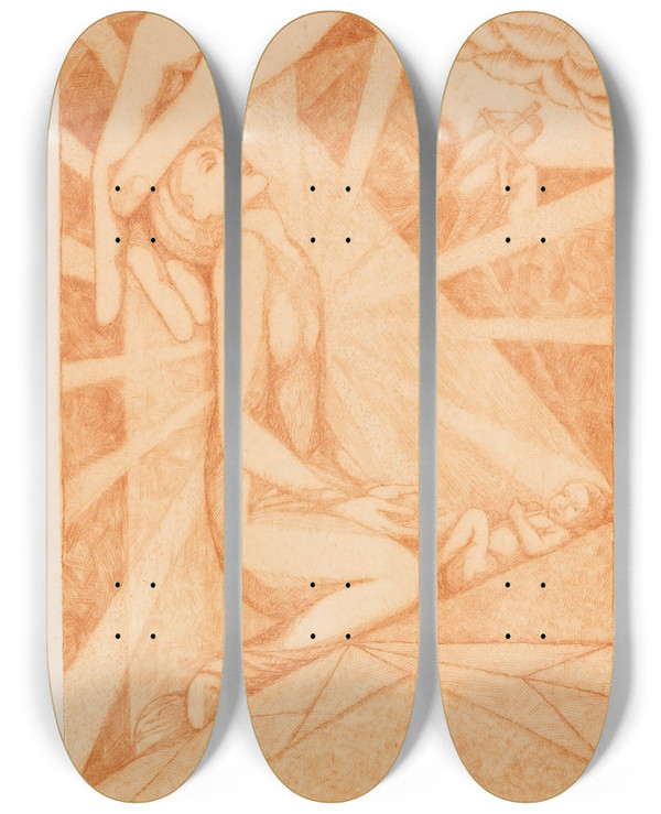 Triptych art skateboard deck of Heinrich Vogeler Vision by Heinrich Vogeler (1872-1942)