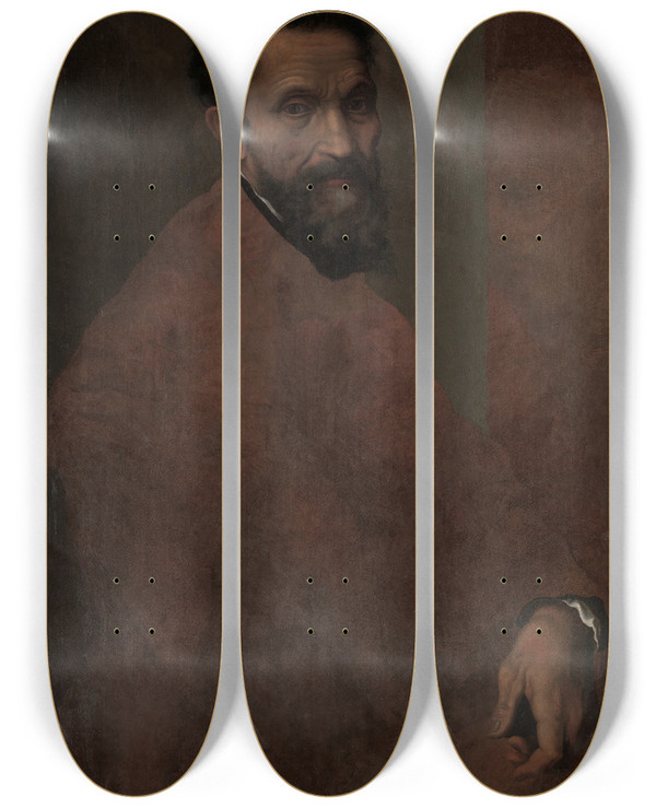 Triptych art skateboard deck of Daniele Da Volterra Michelangelo Buonarroti 14751564 by Daniele da Volterra (1509-1566)
