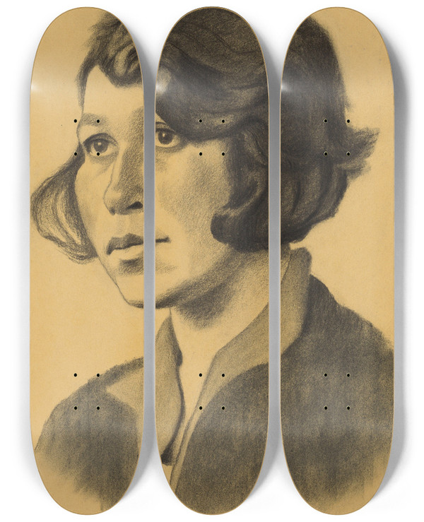 Triptych art skateboard deck of Karl Wiener Weibliches Portrt Vii by Karl Wiener (1901-1949)