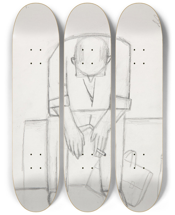 Triptych art skateboard deck of Marian Kopf Po Pracy Strapiony by Marian Kopf (1926-2019)