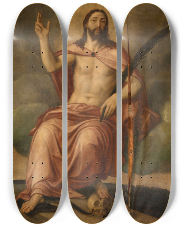 Triptych art skateboard deck of Michiel Coxie Christ Triumphant by Michiel Coxie (1499-1592)