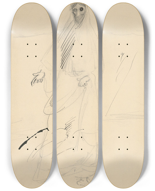 Triptych art skateboard deck of Cyprin Majernk Woman by Cyprian Majernik (1909-1945)