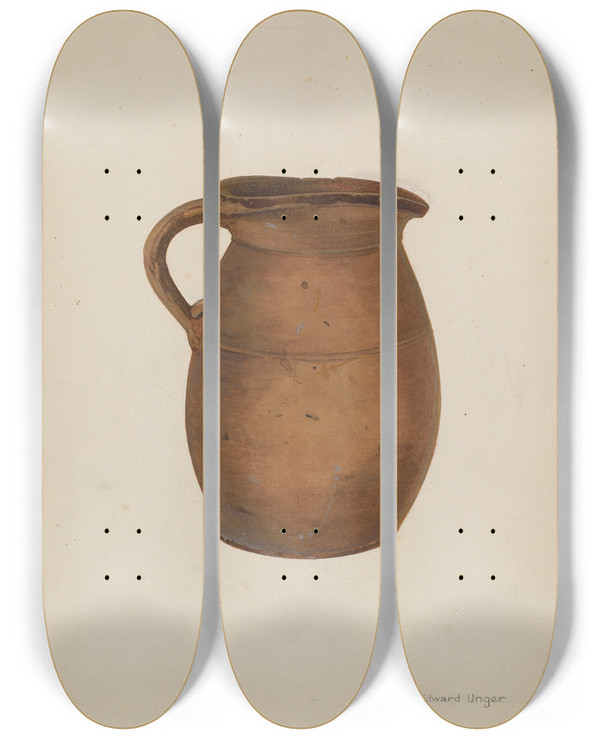 Triptych art skateboard deck of Edward Unger Pitcher by Edward Unger