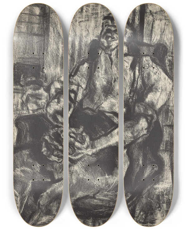 Triptych art skateboard deck of Nan Lurie Sunday Afternoon by Nan Lurie (1910-1985)