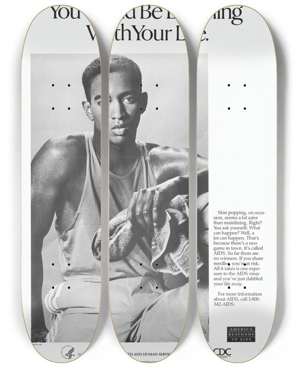 Triptych art skateboard deck of Centers For Disease Control And Prevention If Youre Dabbling In Drugsyou Could Be Dabbling With Your Life by Centers for Disease Control and Prevention (1946)