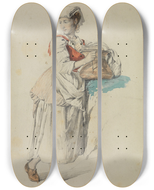 Triptych art skateboard deck of Johann Baptist Kirner Italienerin Mit Krug by Johann Baptist Kirner (1806-1866)