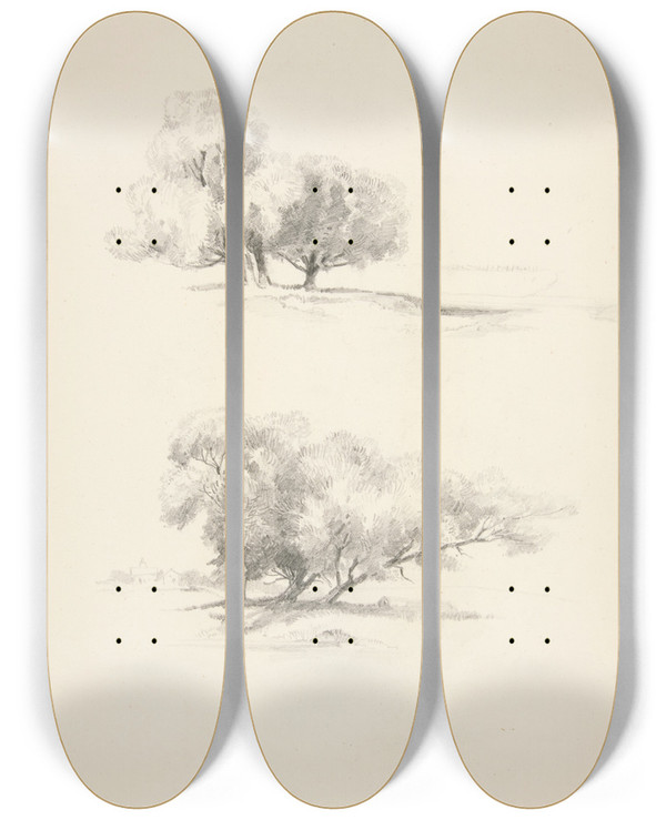 Triptych art skateboard deck of Truman Seymour Two Studies Oftrees by Truman Seymour (1824-1891)