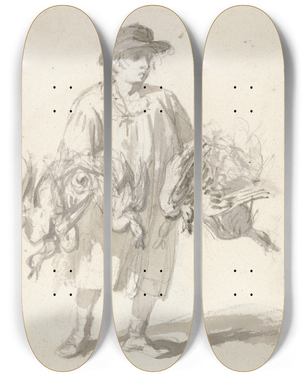 Triptych art skateboard deck of James Ward A Rustic Carrying Ducks by James Ward (1769-1859)