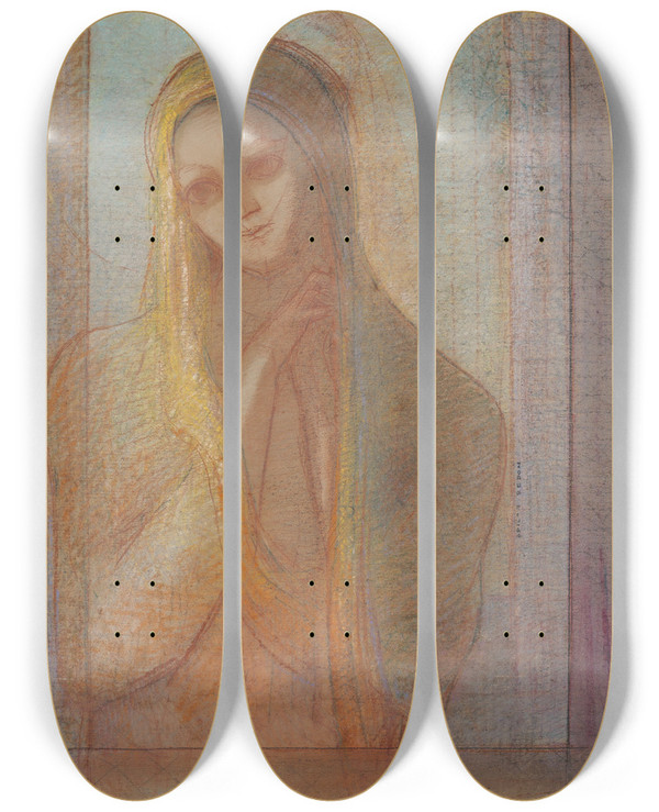 Triptych art skateboard deck of Odilon Redon La Souffrance by Odilon Redon (1840-1916)