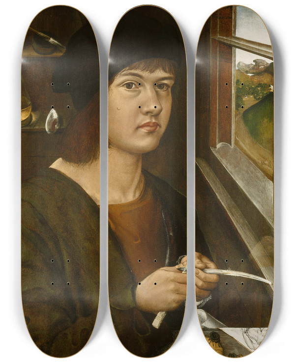 Triptych art skateboard deck of German School Portrait Of A Young Artist by German School