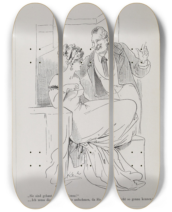 Triptych art skateboard deck of Karel Klic Bilderbuch Fur Hagestolze Pl056 by Karel Klic (1841-1926)