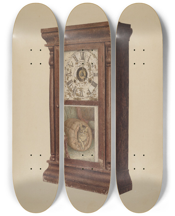 Triptych art skateboard deck of Raymond Neumann Shelf Clock by Raymond Neumann